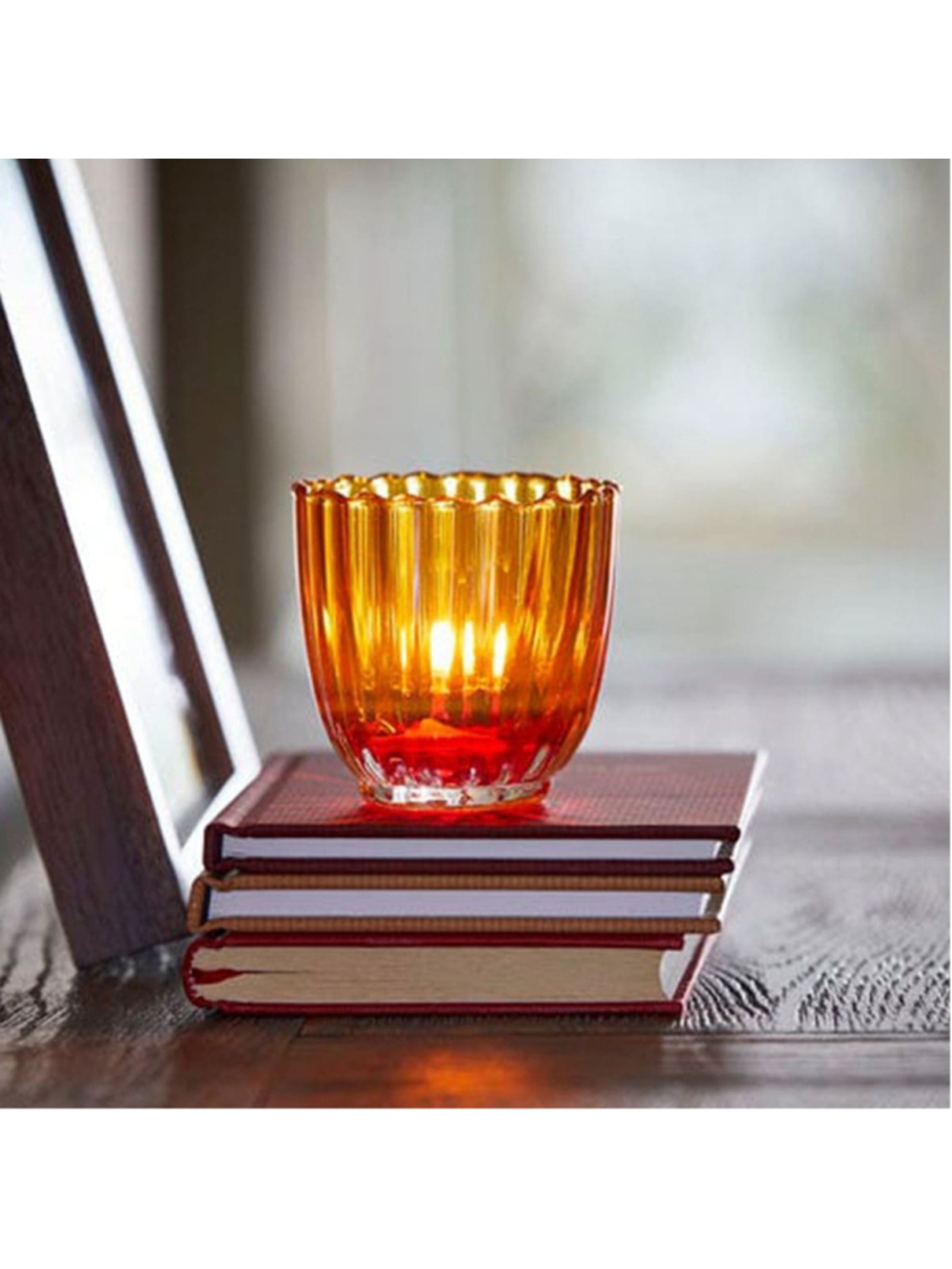 PartyLite Orange Rainbow Autumn FallAMBER LIGHTS TealightCandle Holder #P93173